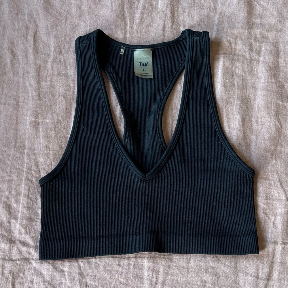 TNA Black Ribbed Racerback Crop Top